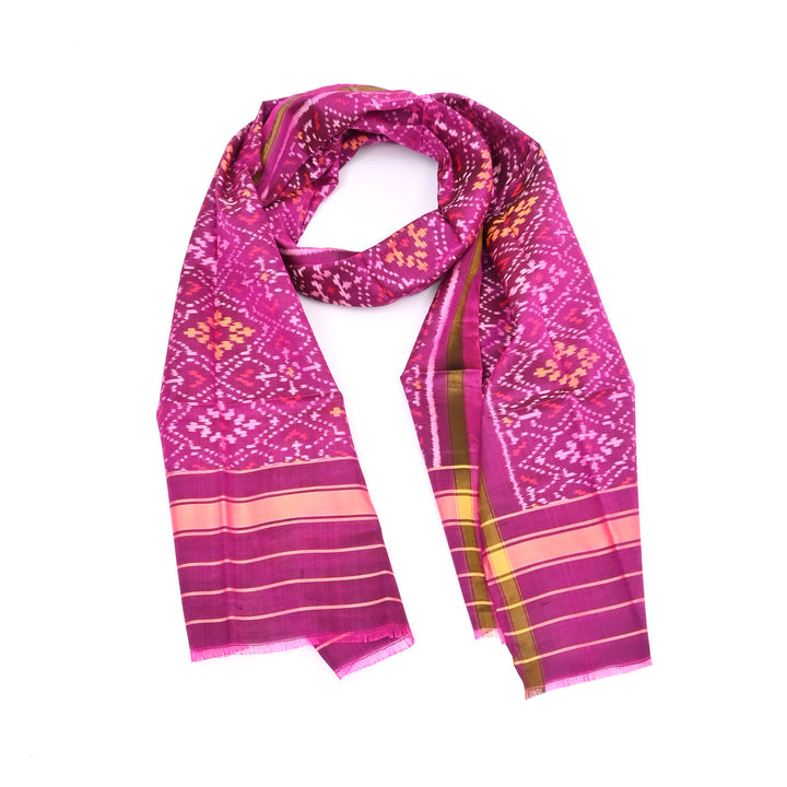 Handcrafted Patola Ikat Silk Stole | 84" x 23" | Dark Pink