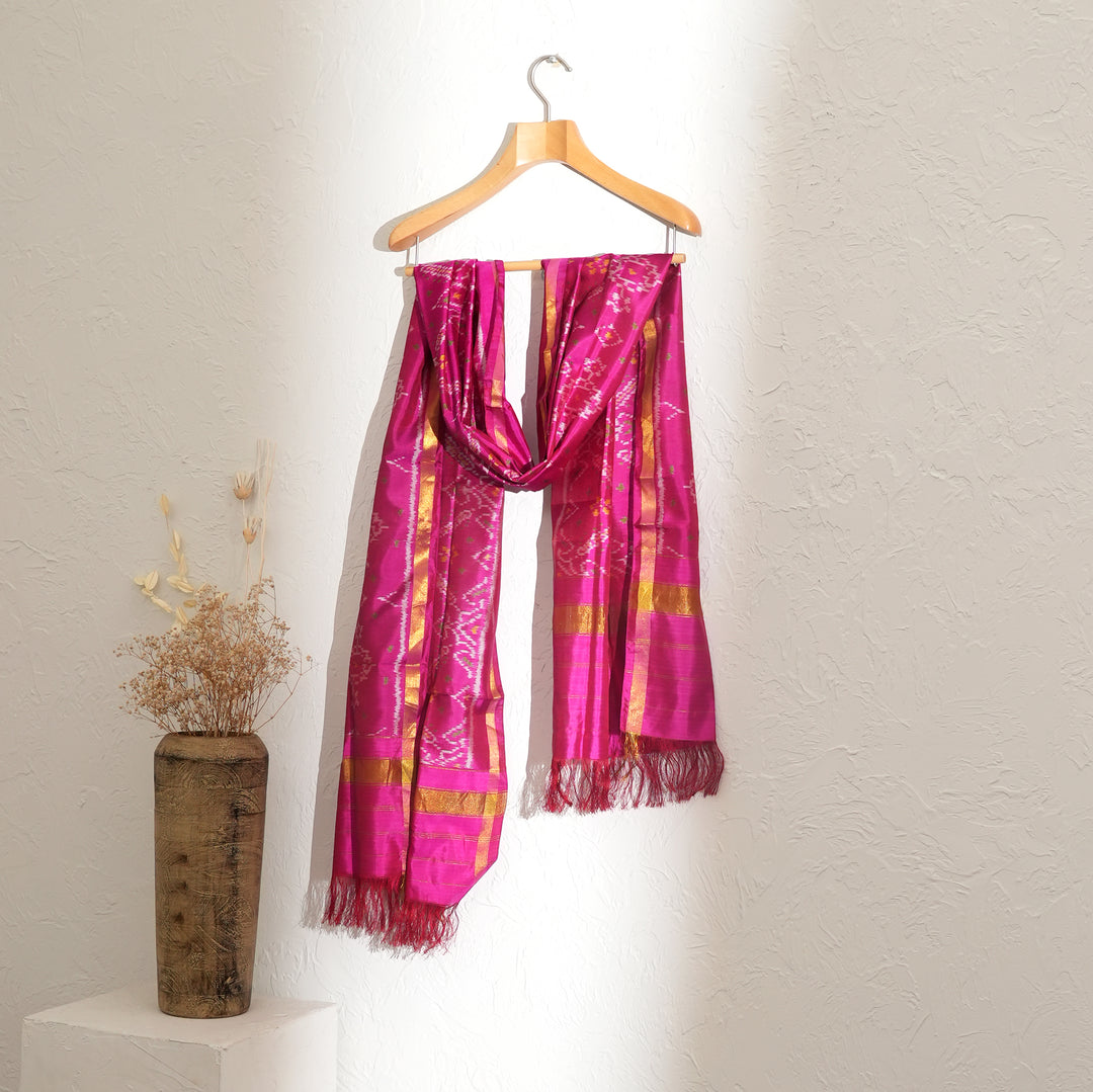 Patola Silk Stole in Pink Color, 86x22.5" Elegant Ethnic Accessory