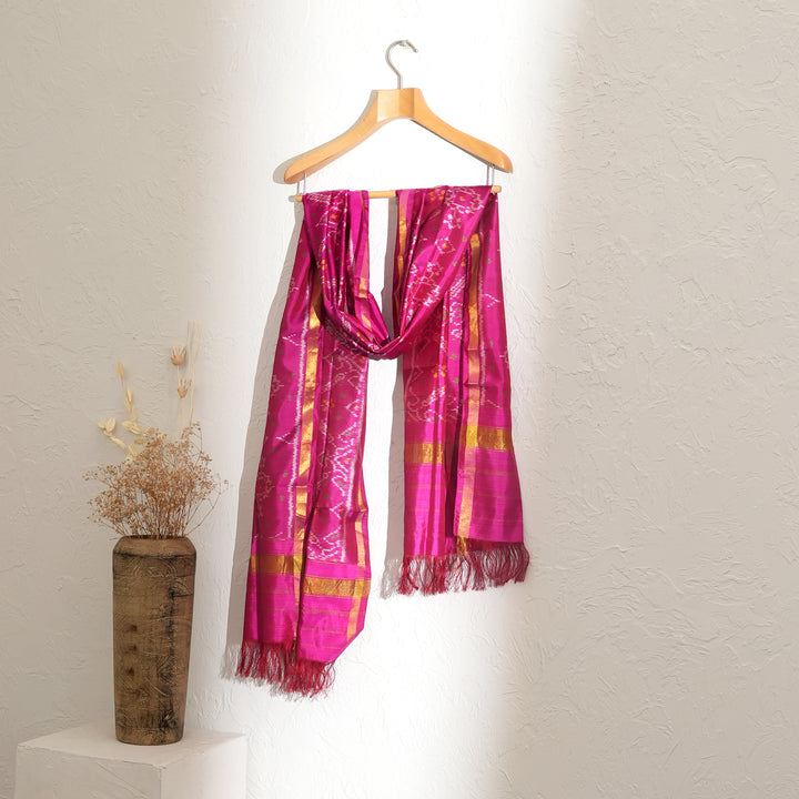 Patola Silk Stole in Pink Color, 86x22.5" Elegant Ethnic Accessory