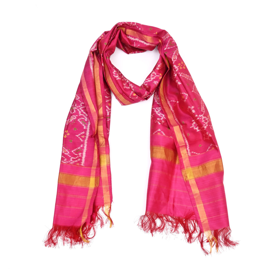 Patola Silk Stole in Pink Color, 86x22.5" Elegant Ethnic Accessory