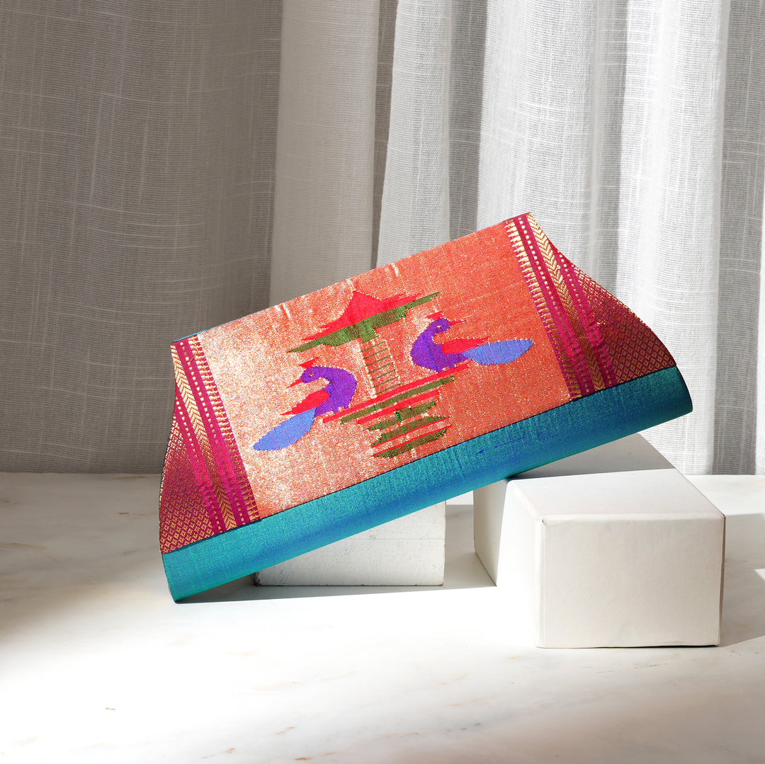 Paithani Silk Hand Purse | Multicolored Traditional Indian Elegance