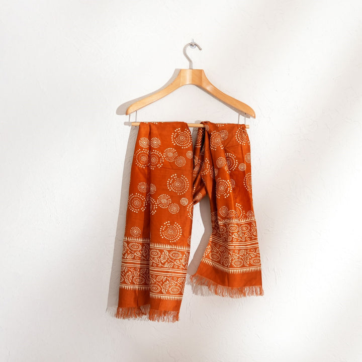 Golden Orange Printed Silk Stole | 100% Pure Silk Luxury Wrap-76X23"
