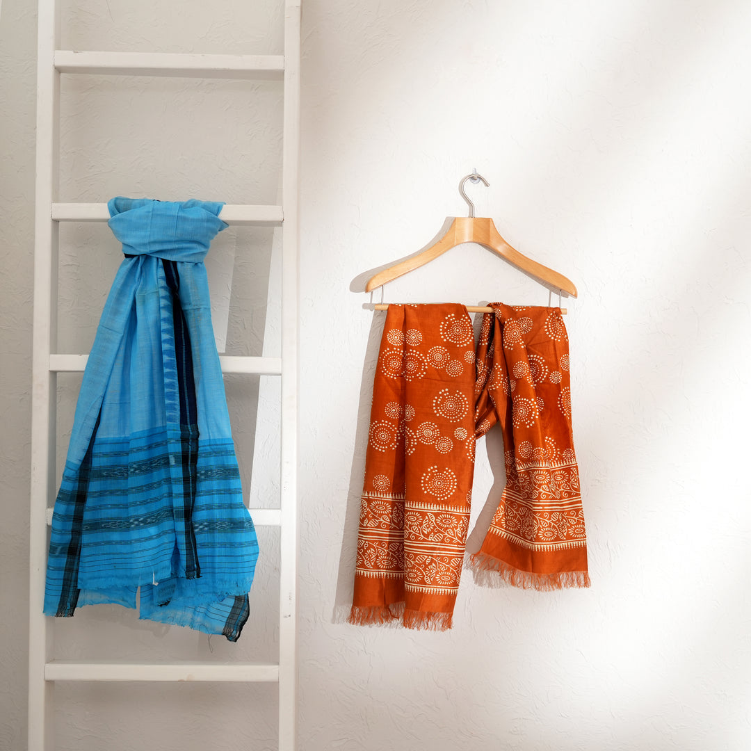 Golden Orange Printed Silk Stole | 100% Pure Silk Luxury Wrap-76X23"