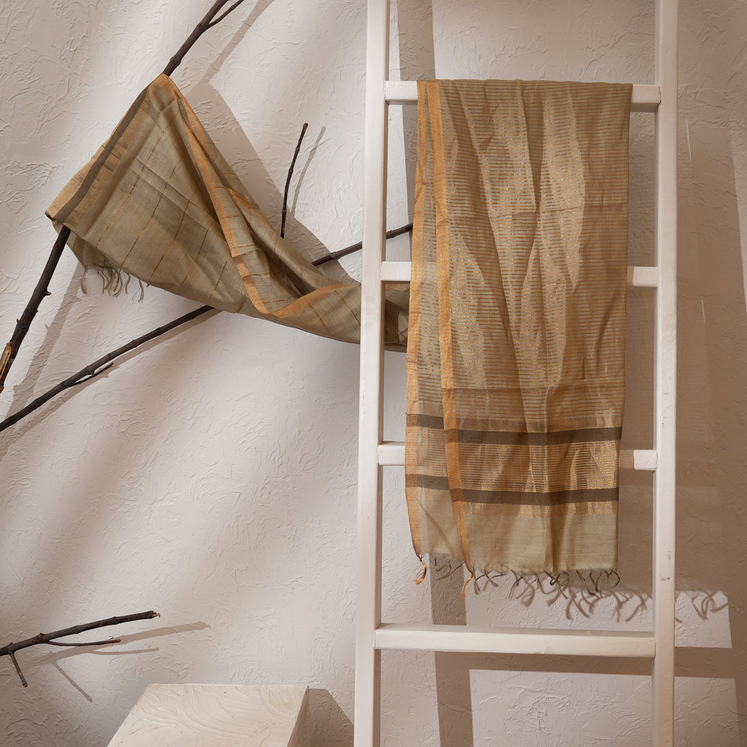 Handwoven Silk Stole with Zari Border | 90X29"