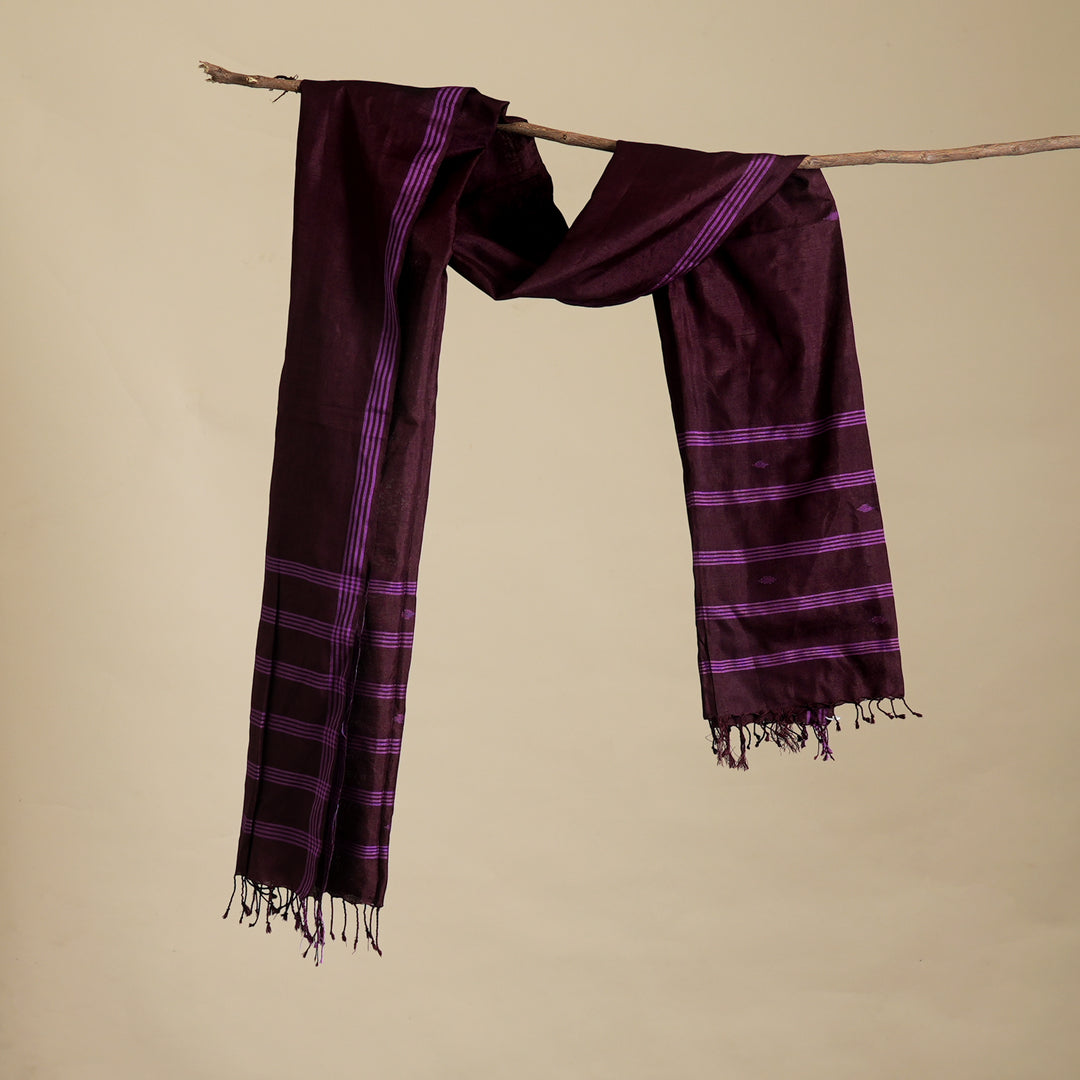 Purple Cotton Stole with Twisted Fringe | Lightweight Traditional Wrap Scarf