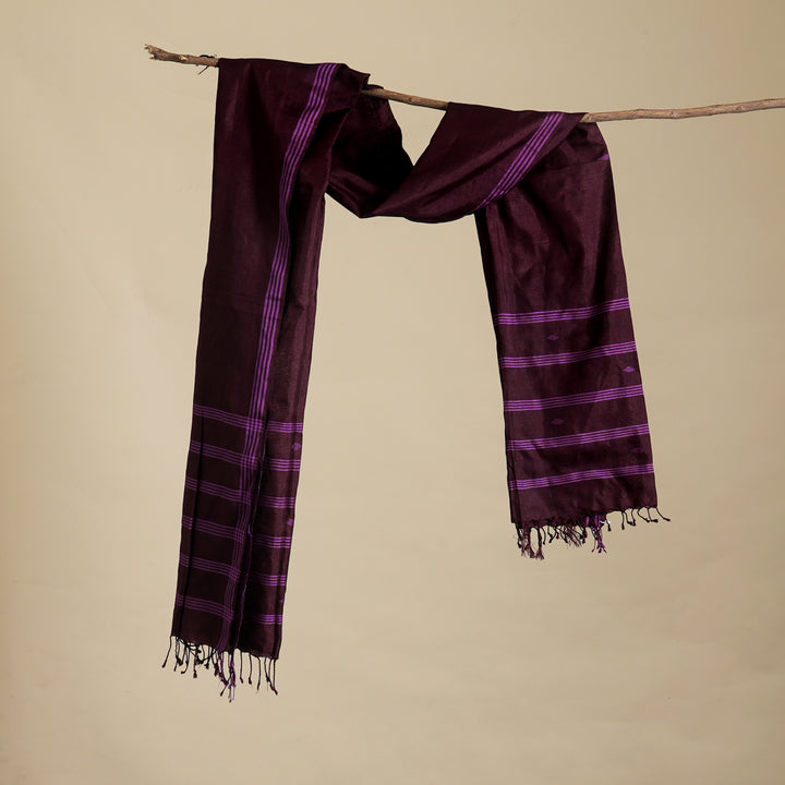 Purple Cotton Stole with Twisted Fringe | Lightweight Traditional Wrap Scarf