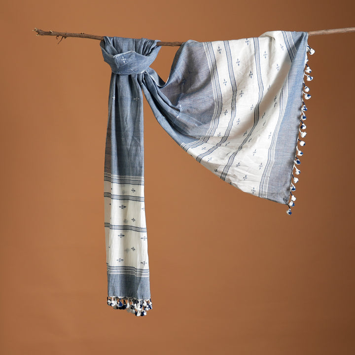 Handwoven Traditional Scarf with Tassels | 100% Cotton Jamdani Stole