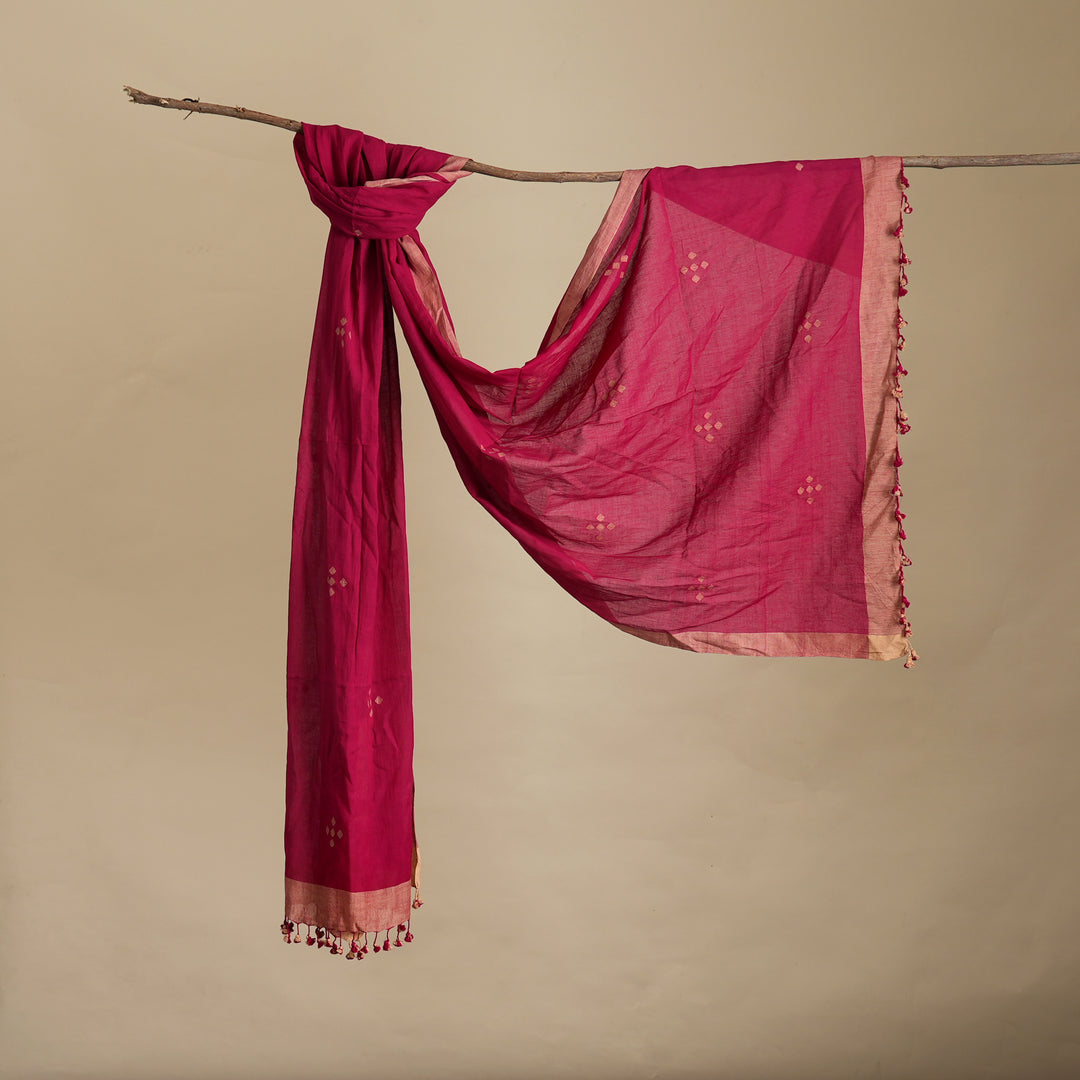 Maroon Cotton Dupatta | Embroidered Floral Motifs with Fringed Borders Scarf