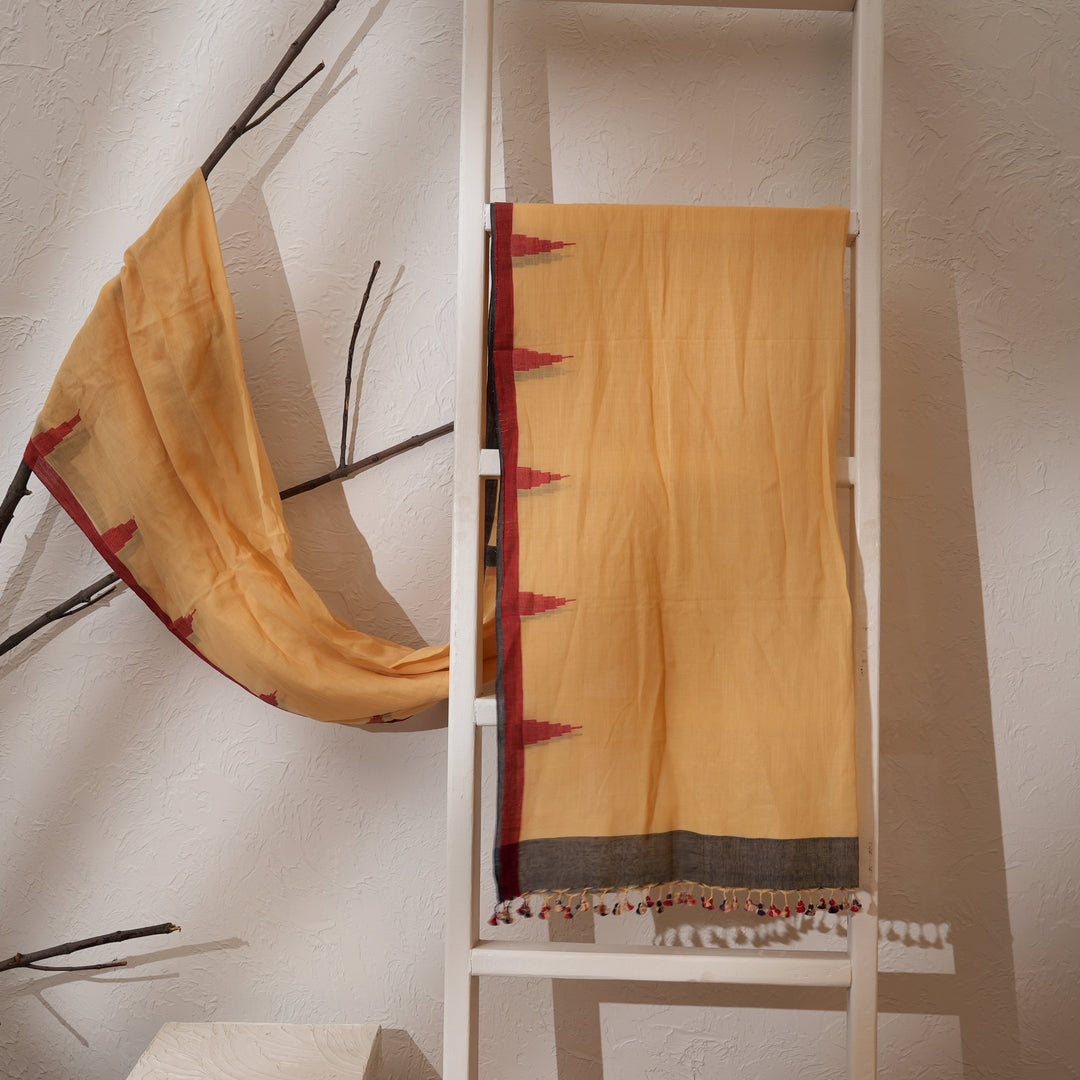 Cotton Dupatta Scarf | Beige Traditional Wrap with Colorful Borders