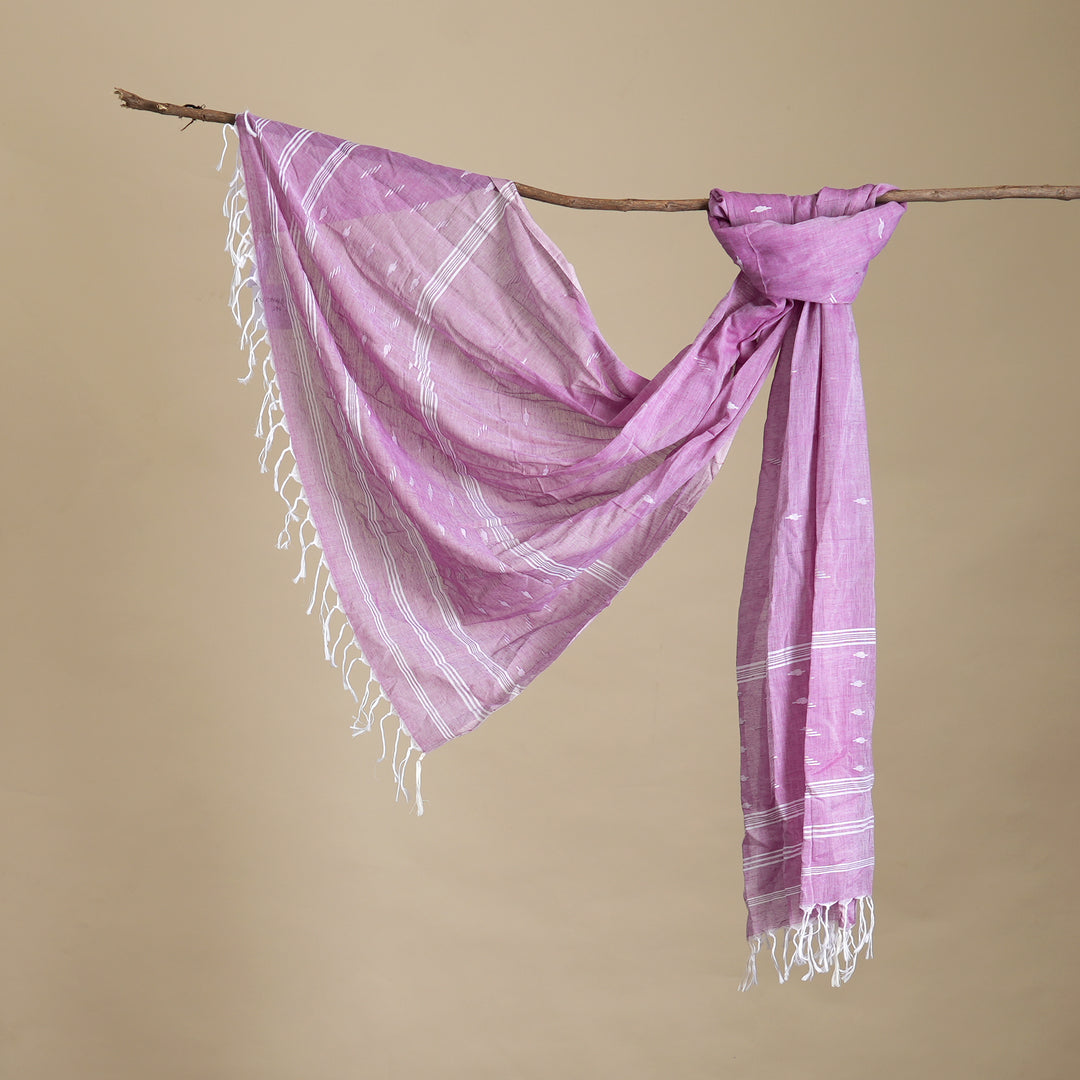 Handloom Cotton Jamdani Stole | Delicate Needle Work & Tasseled Edges