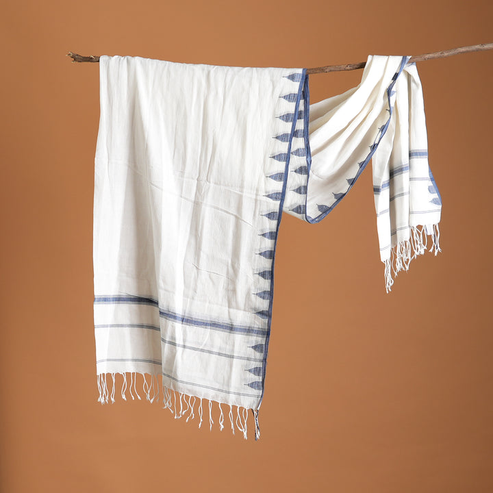 Pure Cotton Handloom Dupatta | Traditional White Scarf 100"x36"