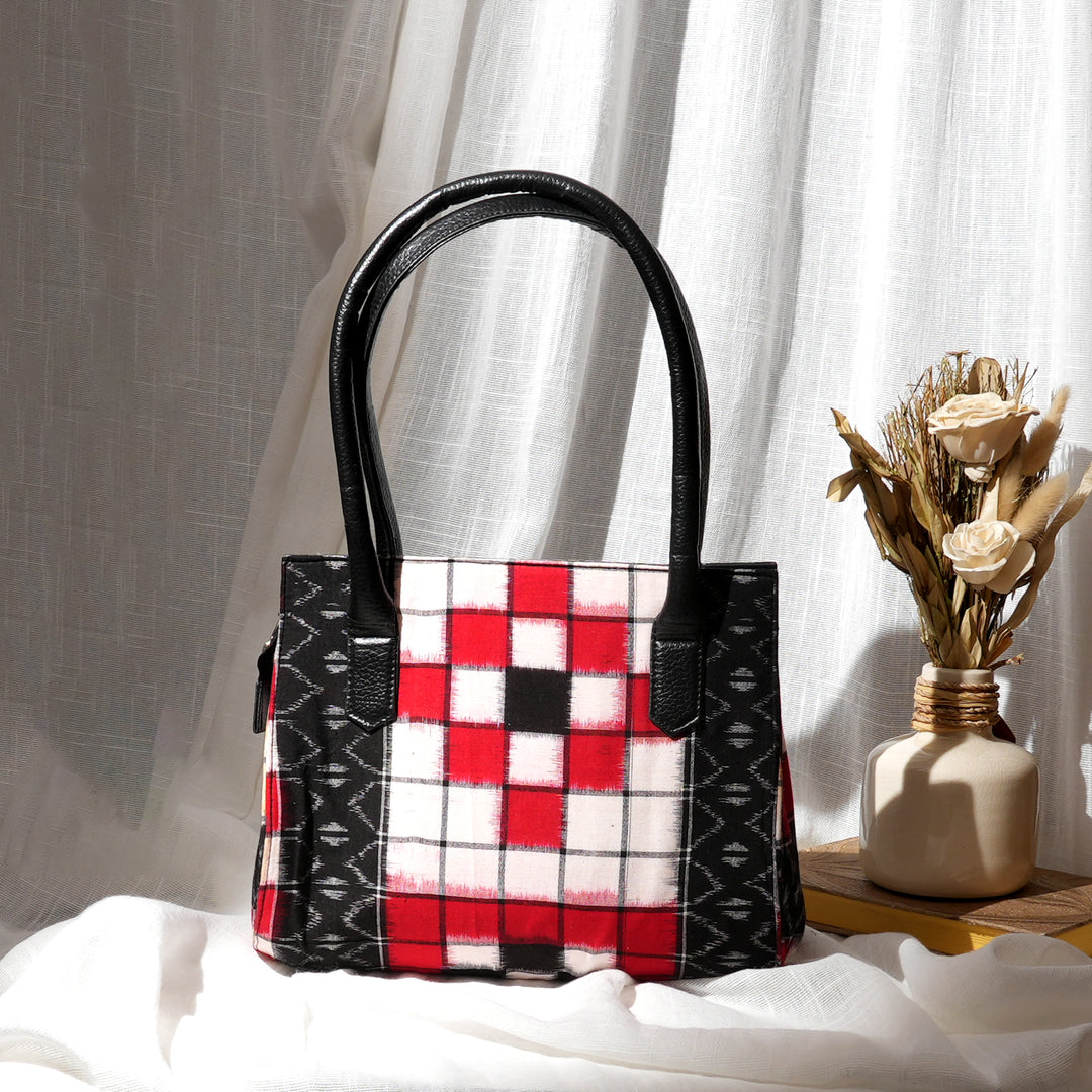 Sambalpuri Cotton Handbag | Traditional Handwoven Black White Red Tote
