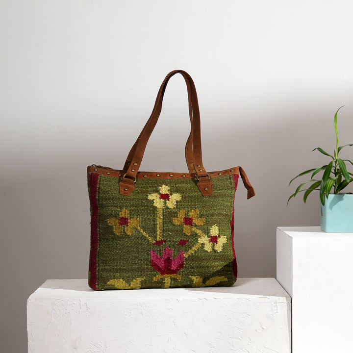 Artisan Woven Shoulder Bag | Cotton Wool Texture & Suede Details