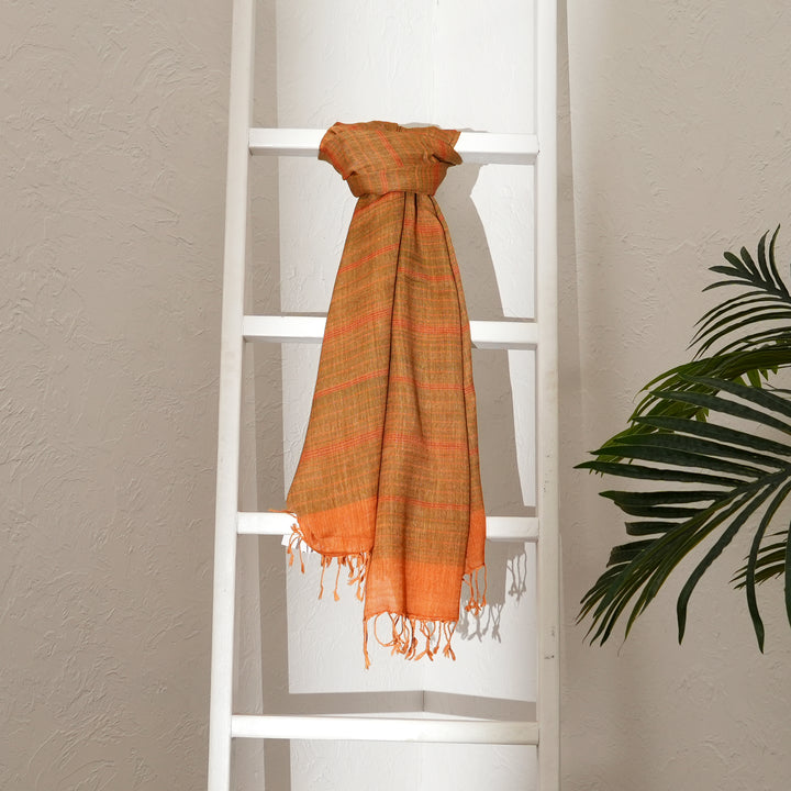 Kullu Merino Wool Shawl in Fiery Orange Color, 80"x28"