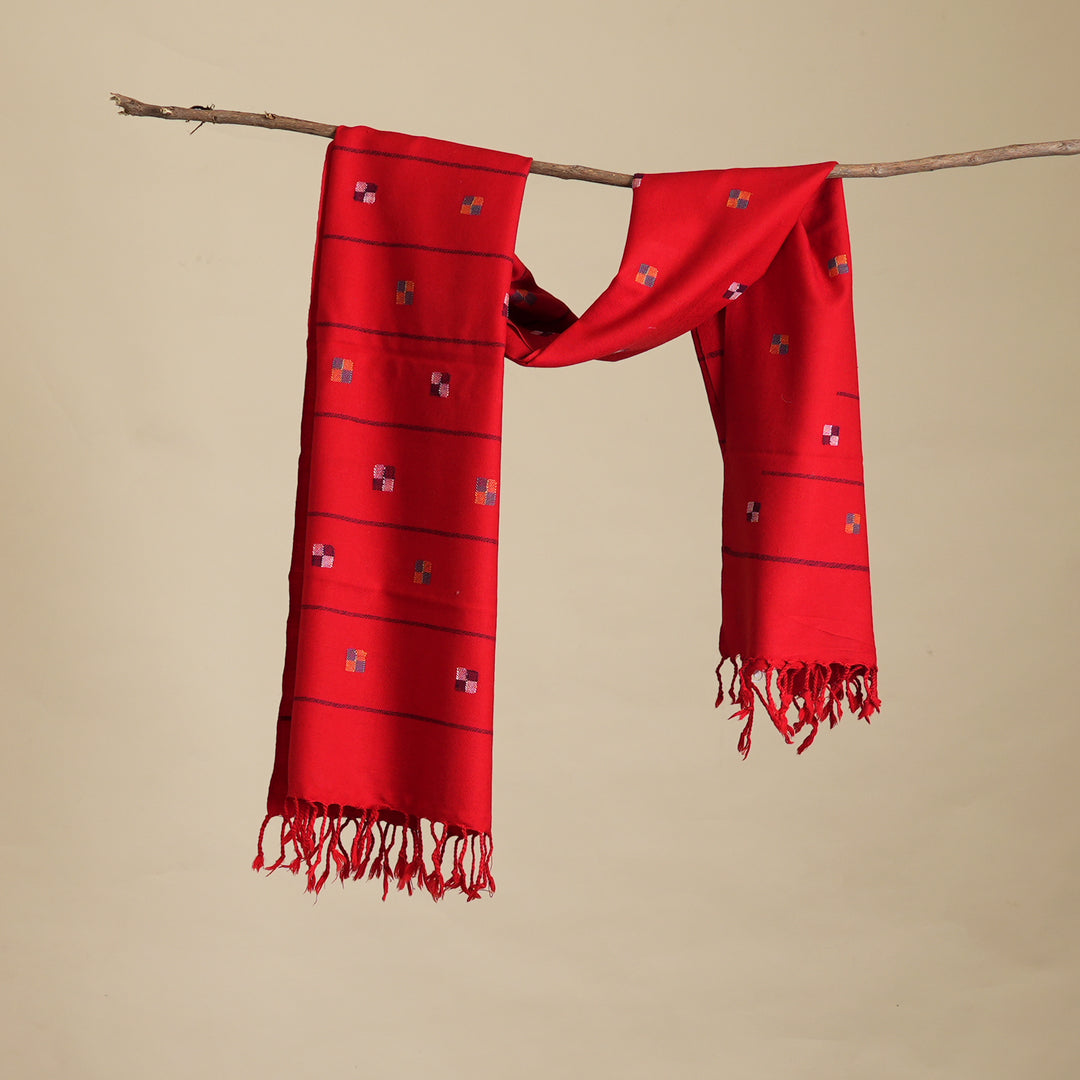 Handwoven Merino Wool Stole | Red Elegant Wrap
