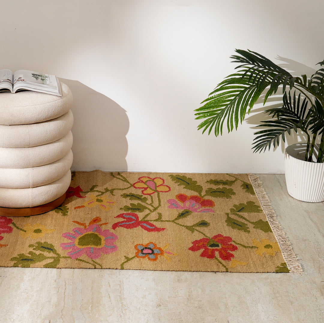 Floral Meadow Handwoven Wool Rug | Artisan Crafted