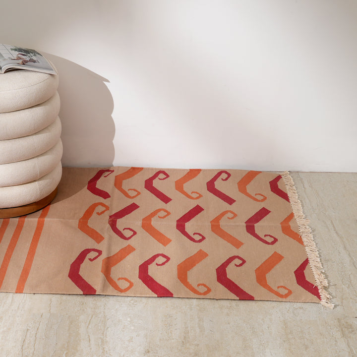 Peach Paisley Stripe Cotton Rug, 3x5 ft | Handwoven Area Rug