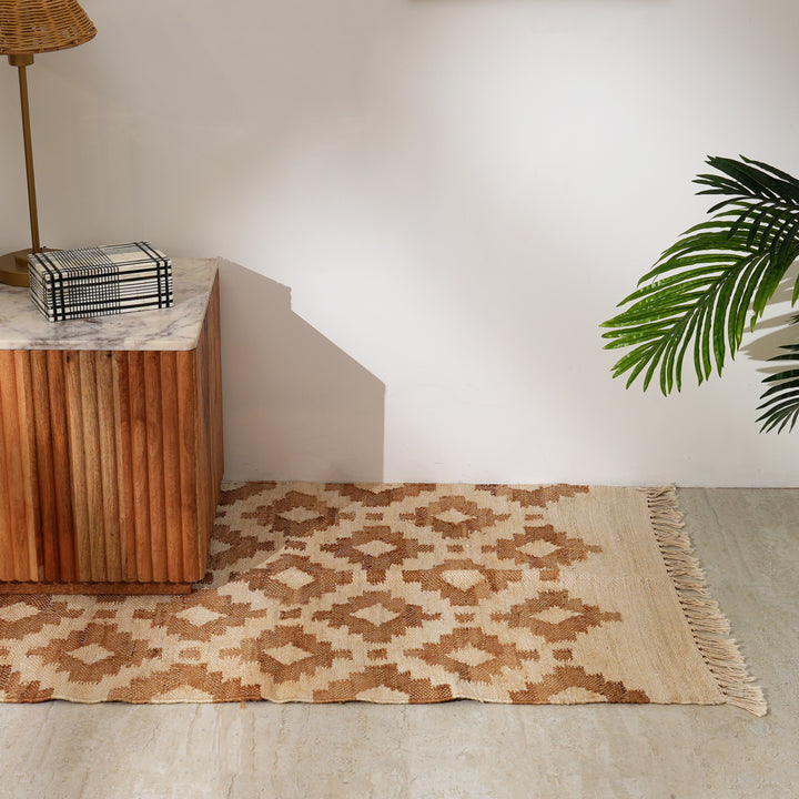 Mocha Mosaic Cotton & Jute Rug – 3x5 ft | Handwoven Natural Blend