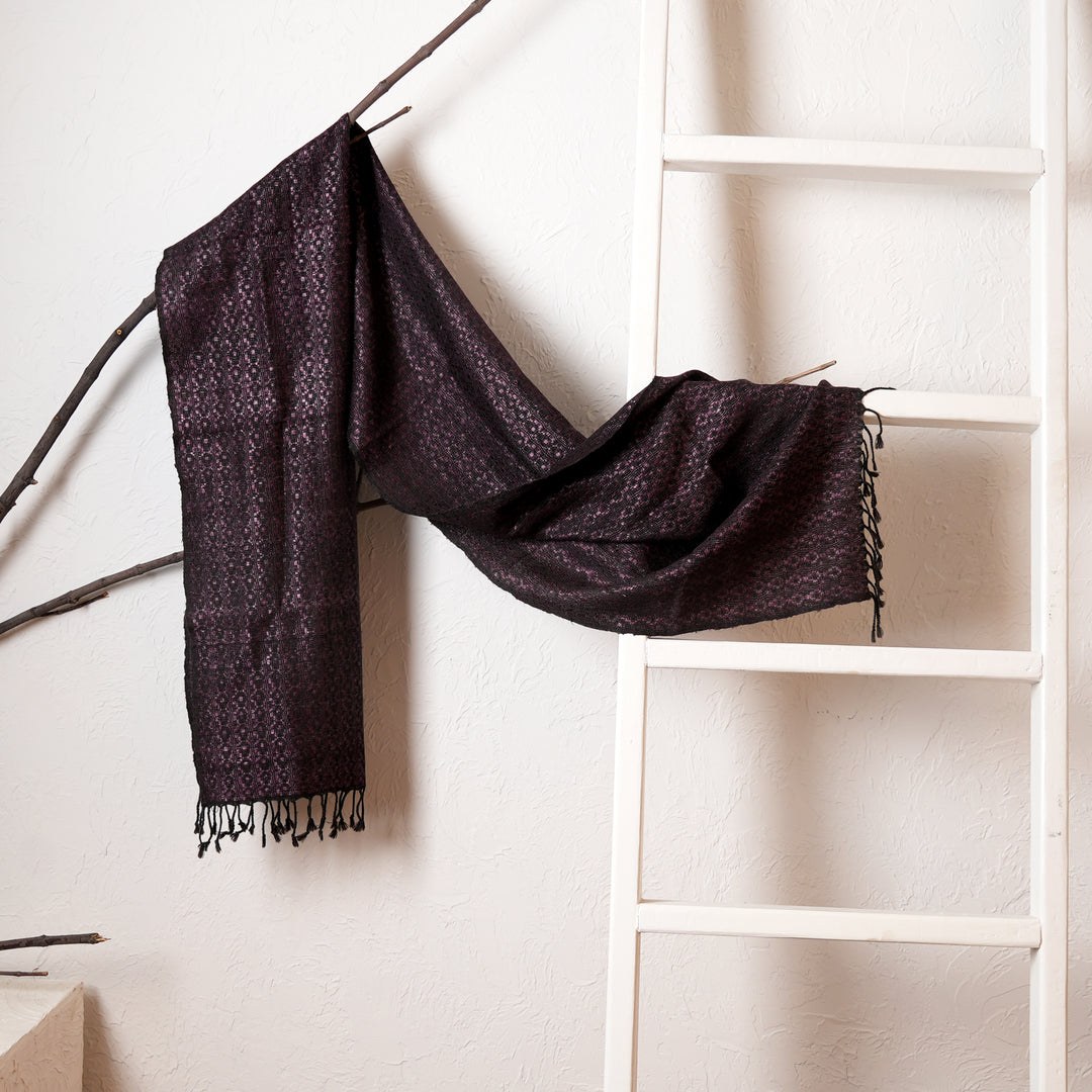 Tussar Silk Merino Wool Stole | Black/Purple, 78"x20"