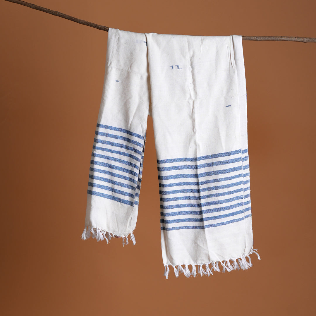 Handwoven Cotton Stole | Traditional Uttarakhand Design, 100% Cotton-80X32"