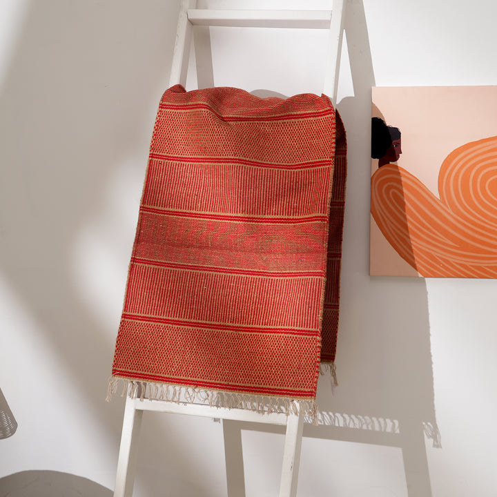 Handwoven Jute and Cotton Rug | 24x72” Coral & Red Runner