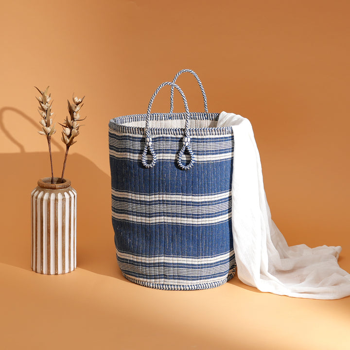 Handcrafed Jute Cotton Laundry Basket | Natural Fabric