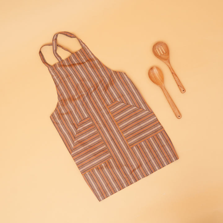 Set of 4 Handloom Cotton Aprons | Checked Design with Front Pockets