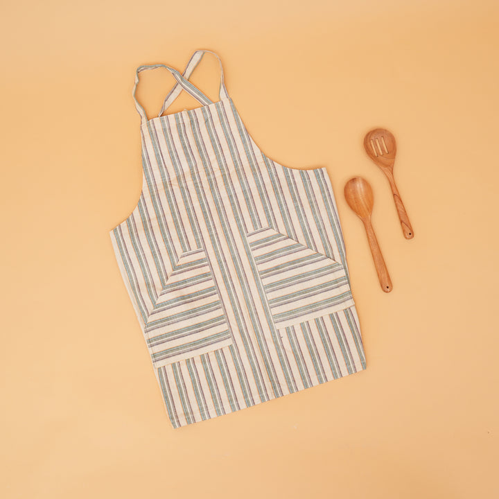 Set of 4 Handloom Cotton Aprons | Checked Design with Front Pockets