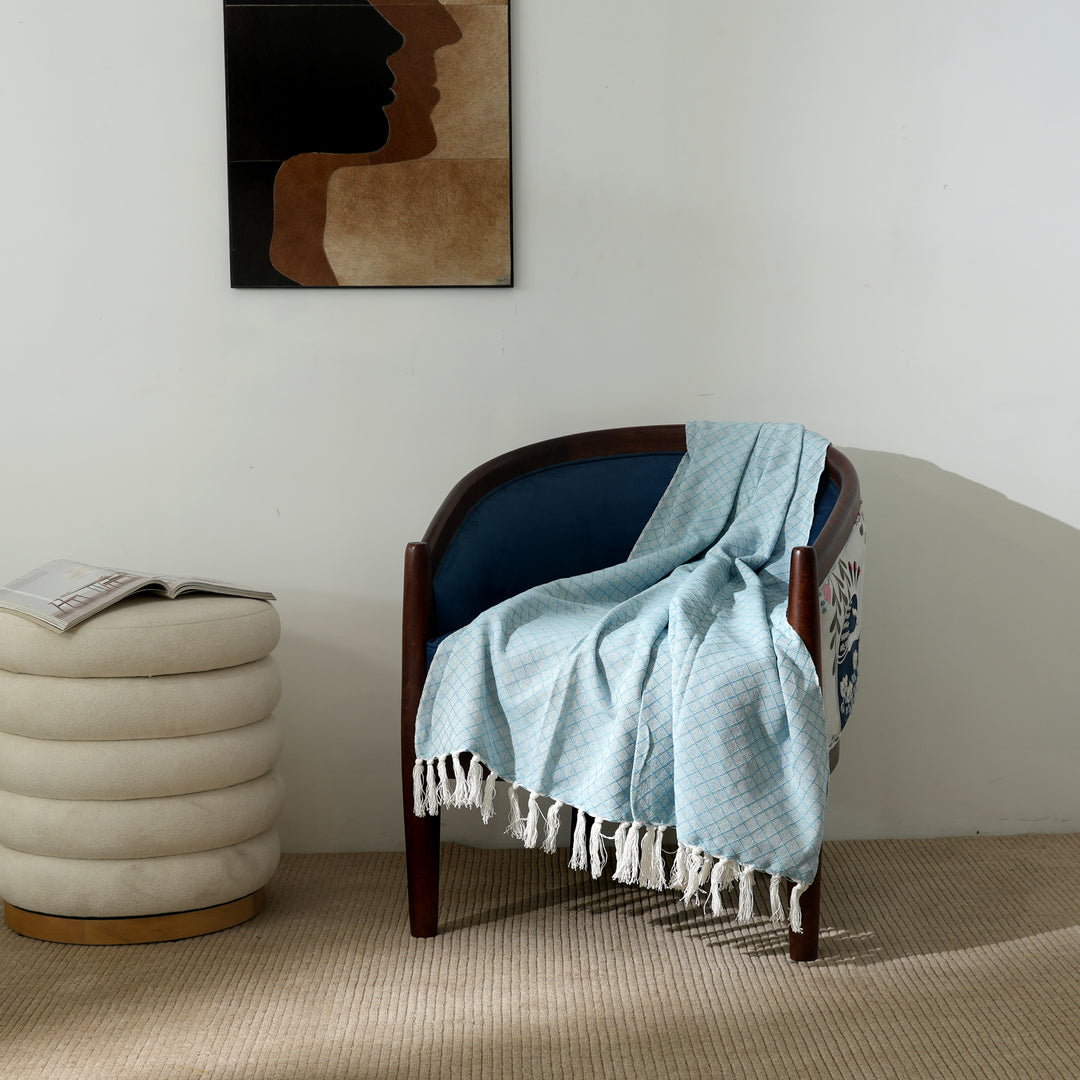 Handloom Linen Blue Throw Blanket | Textured & Cozy