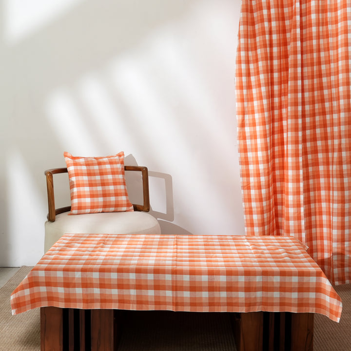Handloom Cotton Checkered Curtain - 86"x52"