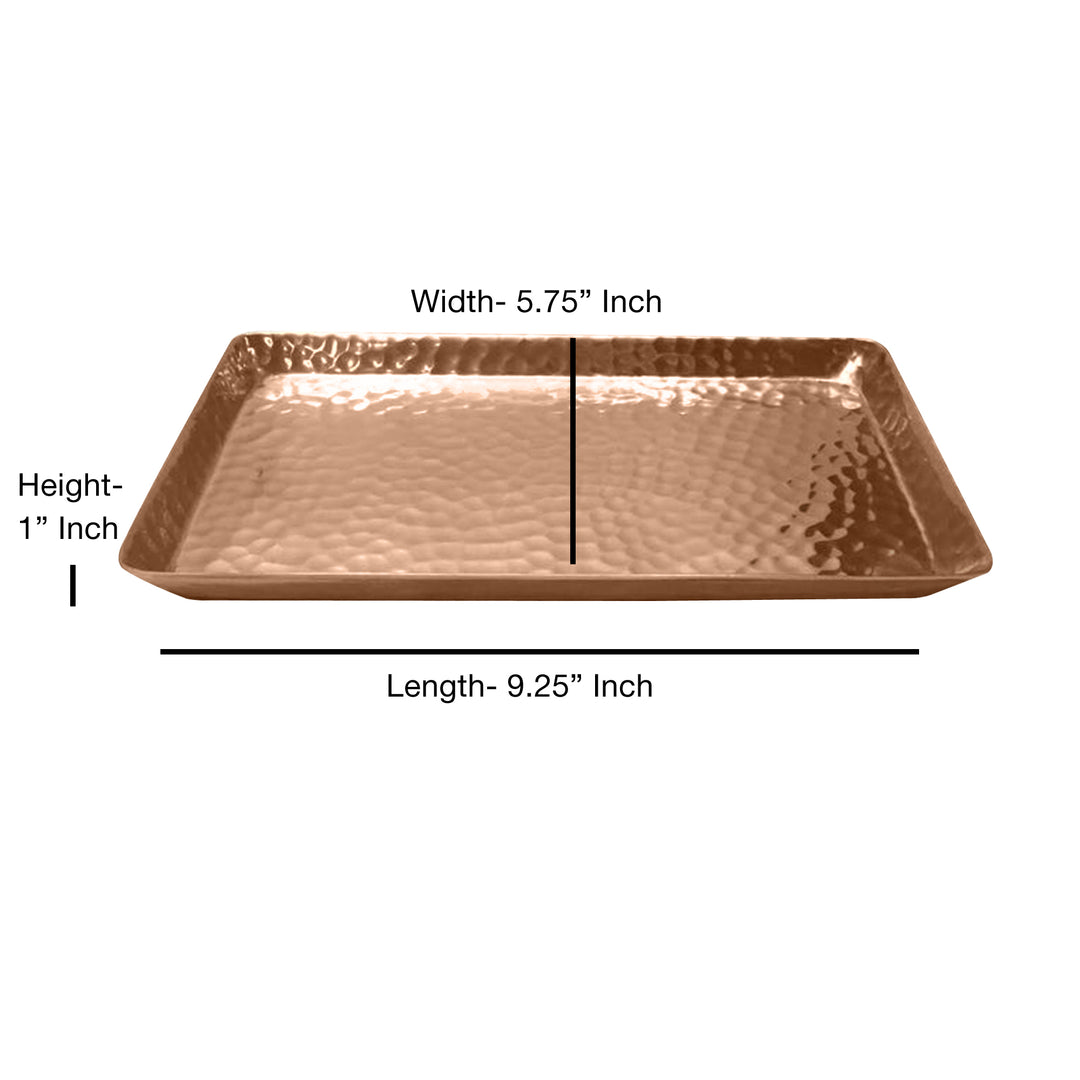 Vanity Tray | Hammered Rectangular Vanity Tray With Padded Bottom | Copper