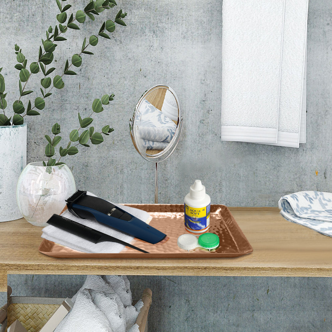 Vanity Tray | Hammered Rectangular Vanity Tray With Padded Bottom | Copper