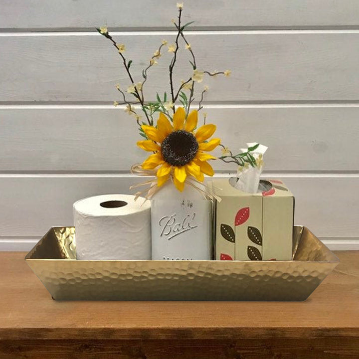 Hammered Metal Vanity Toilet Tank Tray | Rose Gold