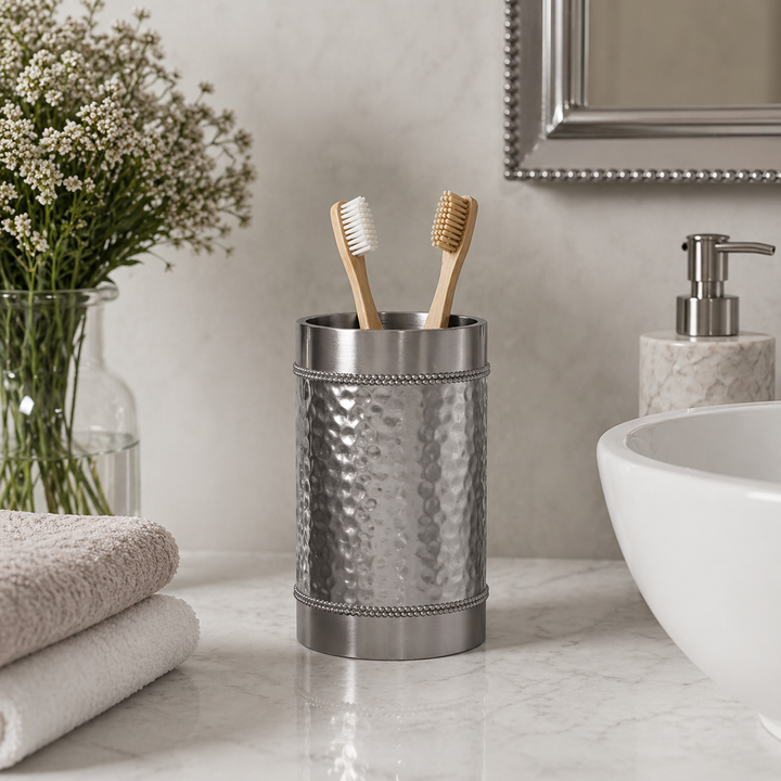 Stainless Steel Bathroom Tumbler Cup | Decorative Rinse Cup | Toothbrush & Makeup Brush Holder for Vanity Countertops,Sink & Desk | Shiny Finish