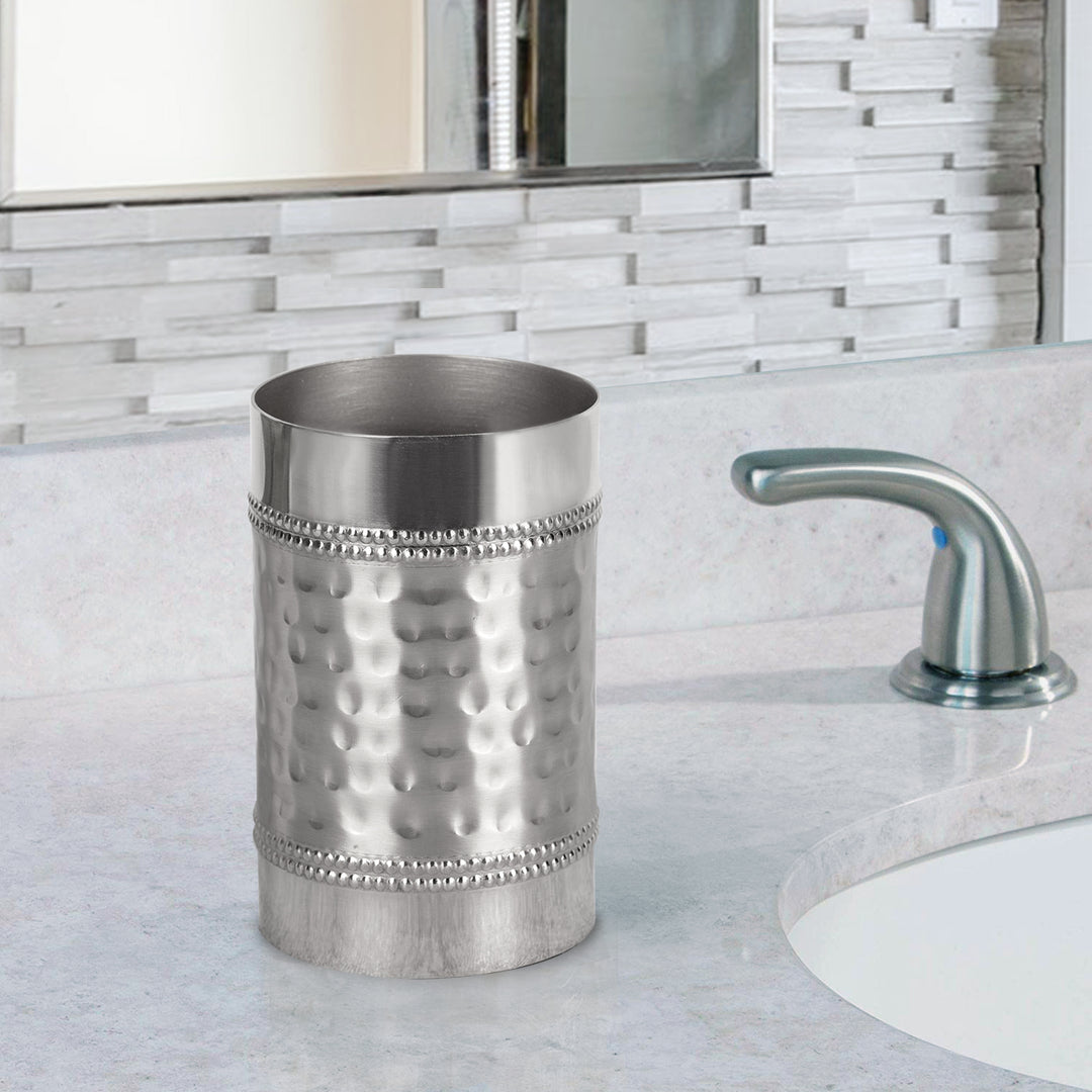 Stainless Steel Bathroom Tumbler Cup | Decorative Rinse Cup | Toothbrush & Makeup Brush Holder for Vanity Countertops,Sink & Desk | Shiny Finish