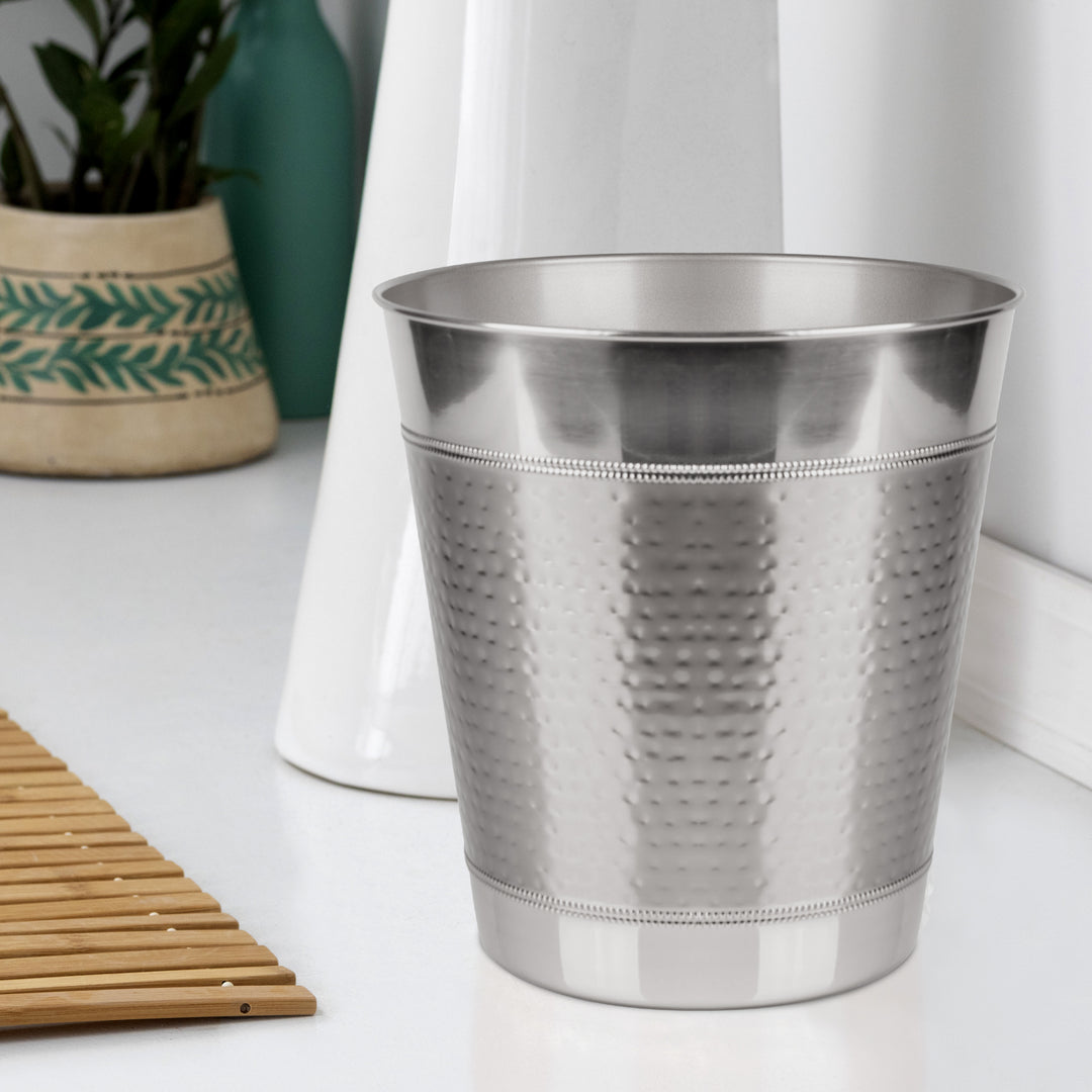 nu steel Metal Wastebasket, 7Qt, Shinny Silver Finish