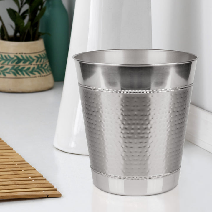 nu steel Metal Wastebasket, 7Qt, Shinny Silver Finish