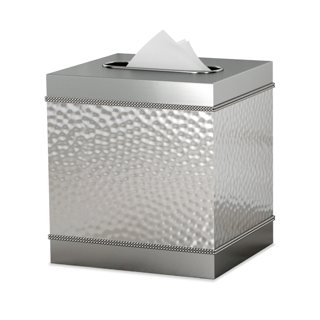 Tissue Box | Square Metal Paper Facial Tissue Box Cover Holder | Hammered /Shiny Finish,