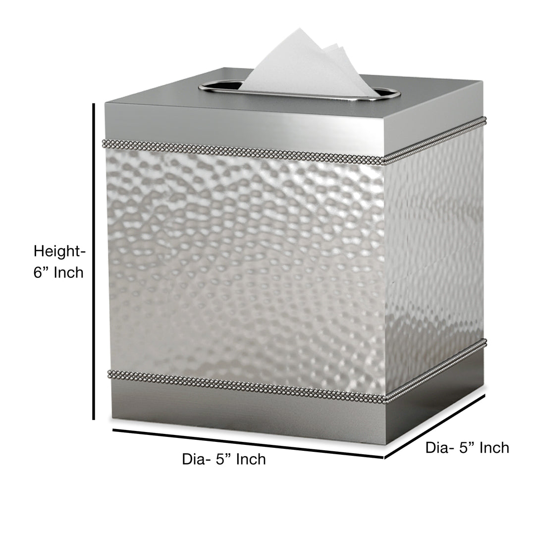 Tissue Box | Square Metal Paper Facial Tissue Box Cover Holder | Hammered /Shiny Finish,