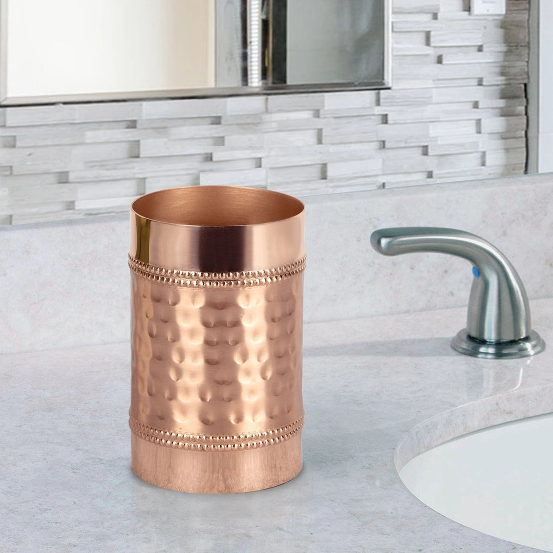 Stainless Steel Bathroom Tumbler Cup | Decorative Rinse Cup,Drinking Glass,Toothbrush & Makeup Brush Holder for Vanity Countertops,Sink & Desk | Copper