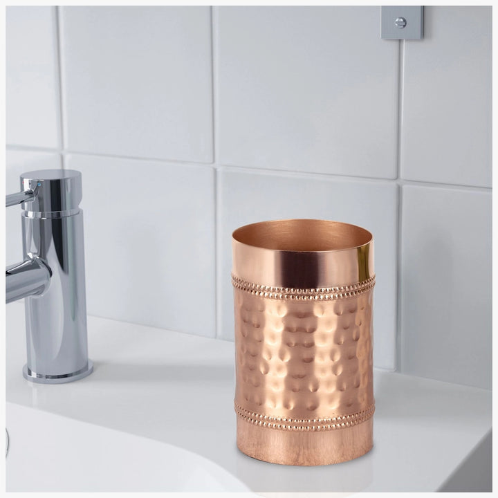 Stainless Steel Bathroom Tumbler Cup | Decorative Rinse Cup,Drinking Glass,Toothbrush & Makeup Brush Holder for Vanity Countertops,Sink & Desk | Copper