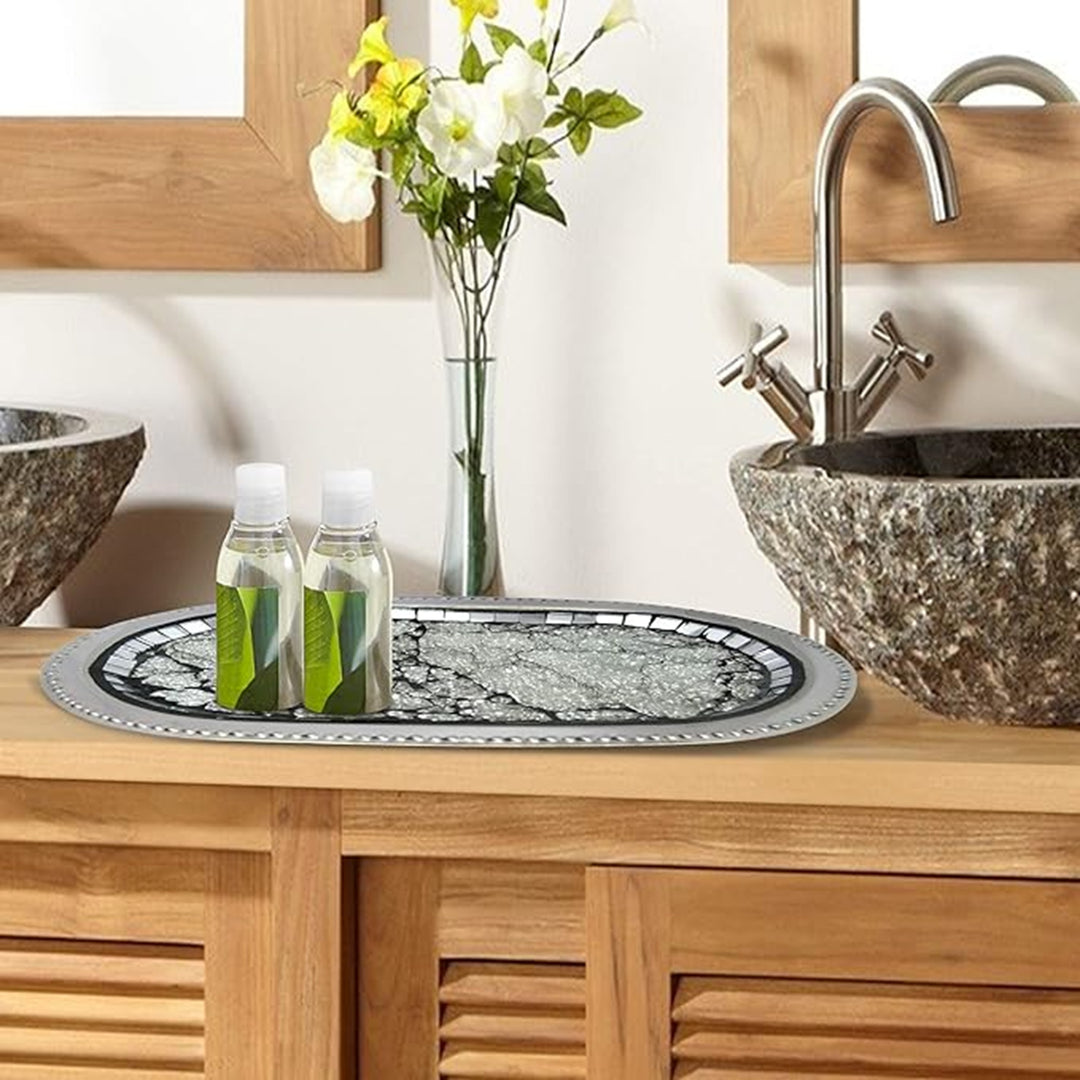 Amenity Tray | Metal Cosmetic Organizer | Hand Towel Storage Tray | Bathroom Vanity countertop | Aqua Mosaic Finish