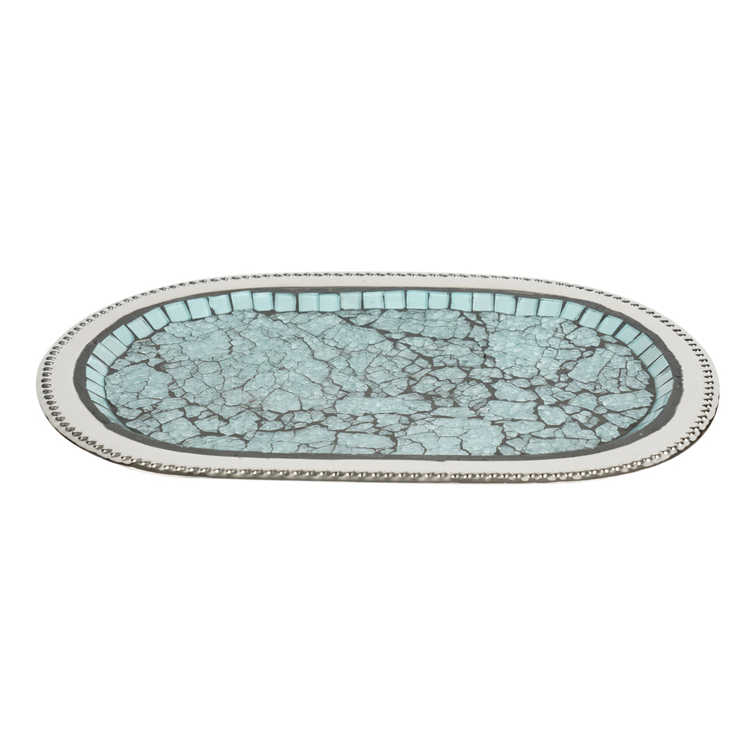 Amenity Tray | Metal Cosmetic Organizer | Hand Towel Storage Tray | Bathroom Vanity countertop | Aqua Mosaic Finish