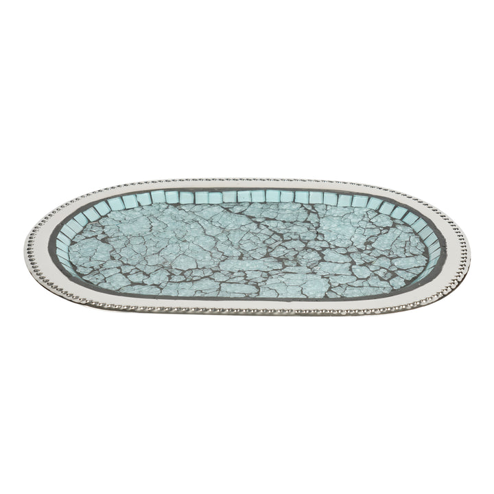 Amenity Tray | Metal Cosmetic Organizer | Hand Towel Storage Tray | Bathroom Vanity countertop | Aqua Mosaic Finish