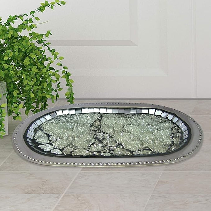Amenity Tray | Metal Cosmetic Organizer | Hand Towel Storage Tray | Bathroom Vanity countertop | Aqua Mosaic Finish