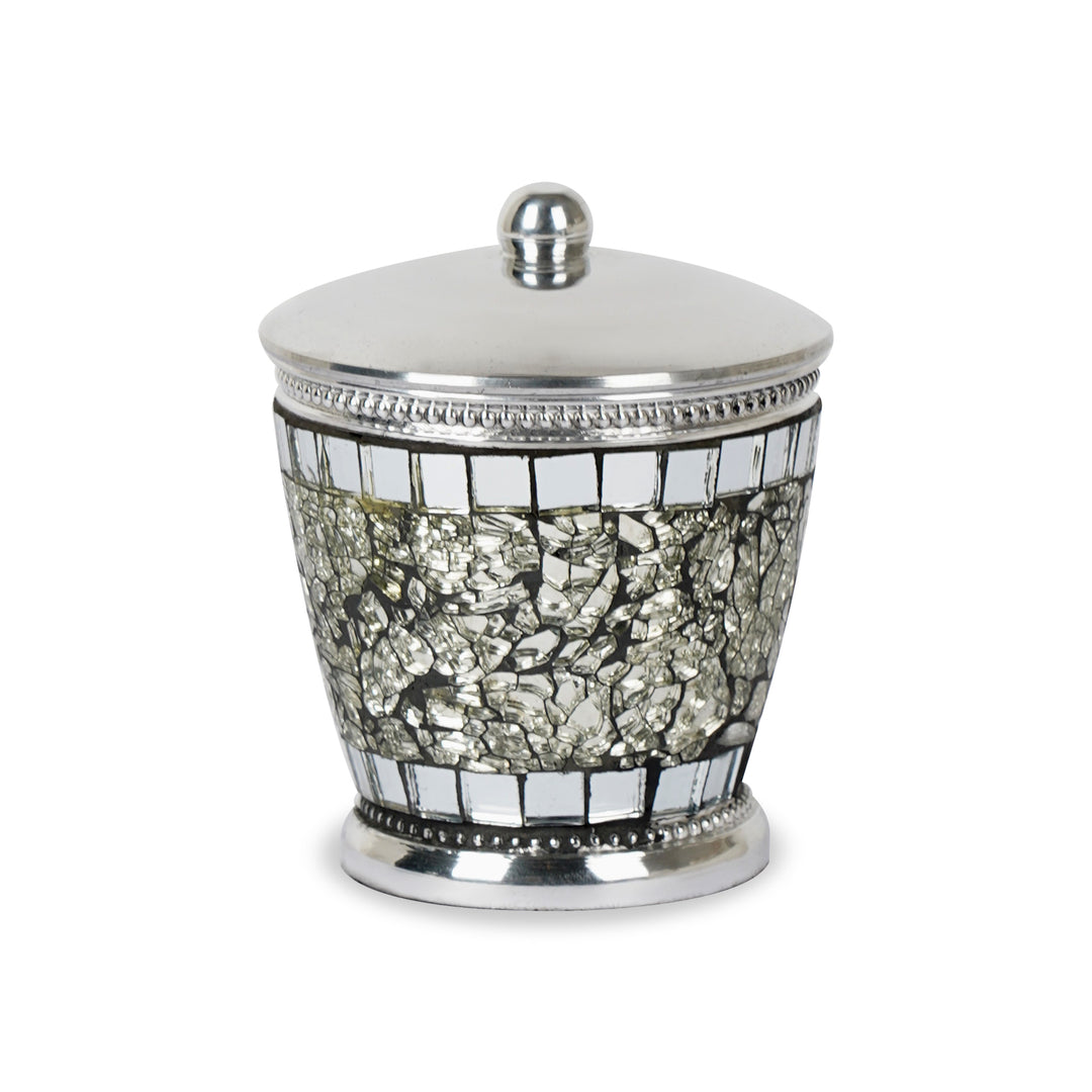Vanity Jar  | Stylish Storage for Cotton Swabs,Rounds,Balls,Sponges & Bath Salts  | Decorative Canister for Bathroom, Bedroom |  Ice Mosaic