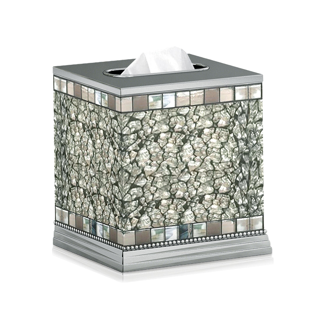 Tissue Box | Stainless Steel Square Facial Tissue Box Holder for Bathroom Vanity Countertops,Bedroom Dressers | Glass Mosaic Ice Finish