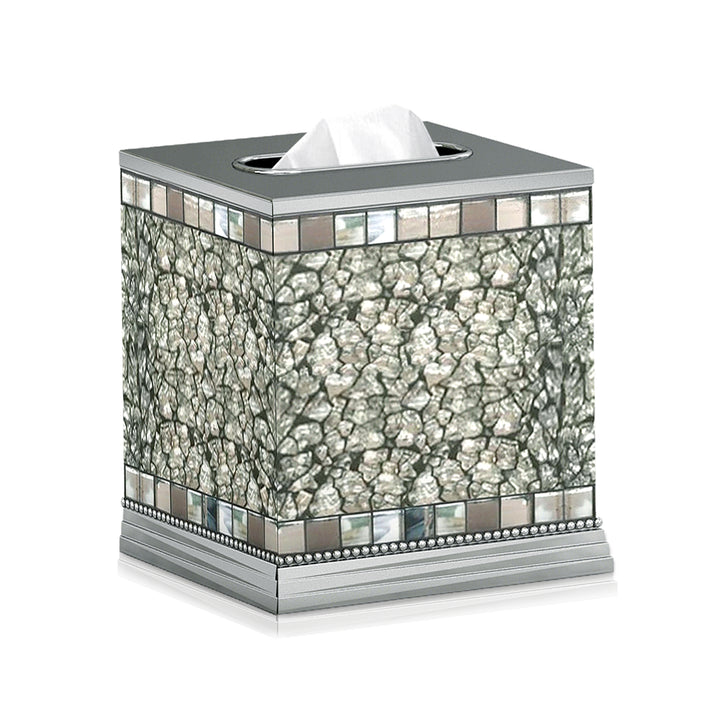 Tissue Box | Stainless Steel Square Facial Tissue Box Holder for Bathroom Vanity Countertops,Bedroom Dressers | Glass Mosaic Ice Finish