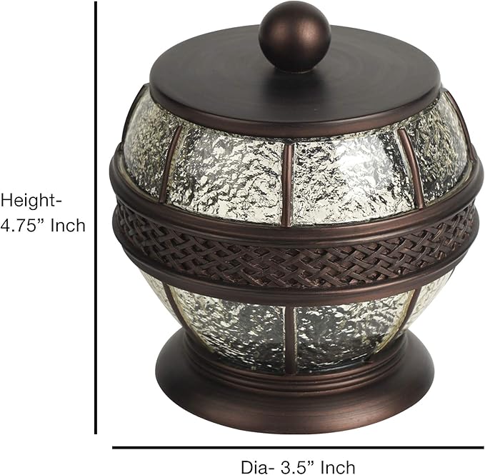Resin Crackled Ice Bath Accessory Set Vanity Countertop, 8 pcs Luxury Ensemble-Cotton Swab, Dish, Toothbrush Holder, Tumbler, soap Pump, Wastebasket, Tissue Box, Tray, Oil Rubbed Bronze Finish