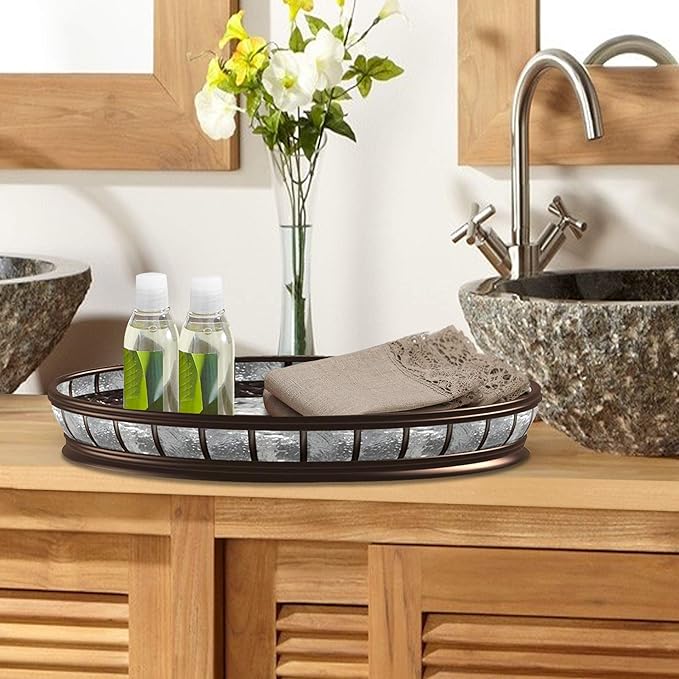 Resin Organizer Tray for Bathroom Vanity Countertops,Closets,Dressers | Oil Rubbed Bronze Finish